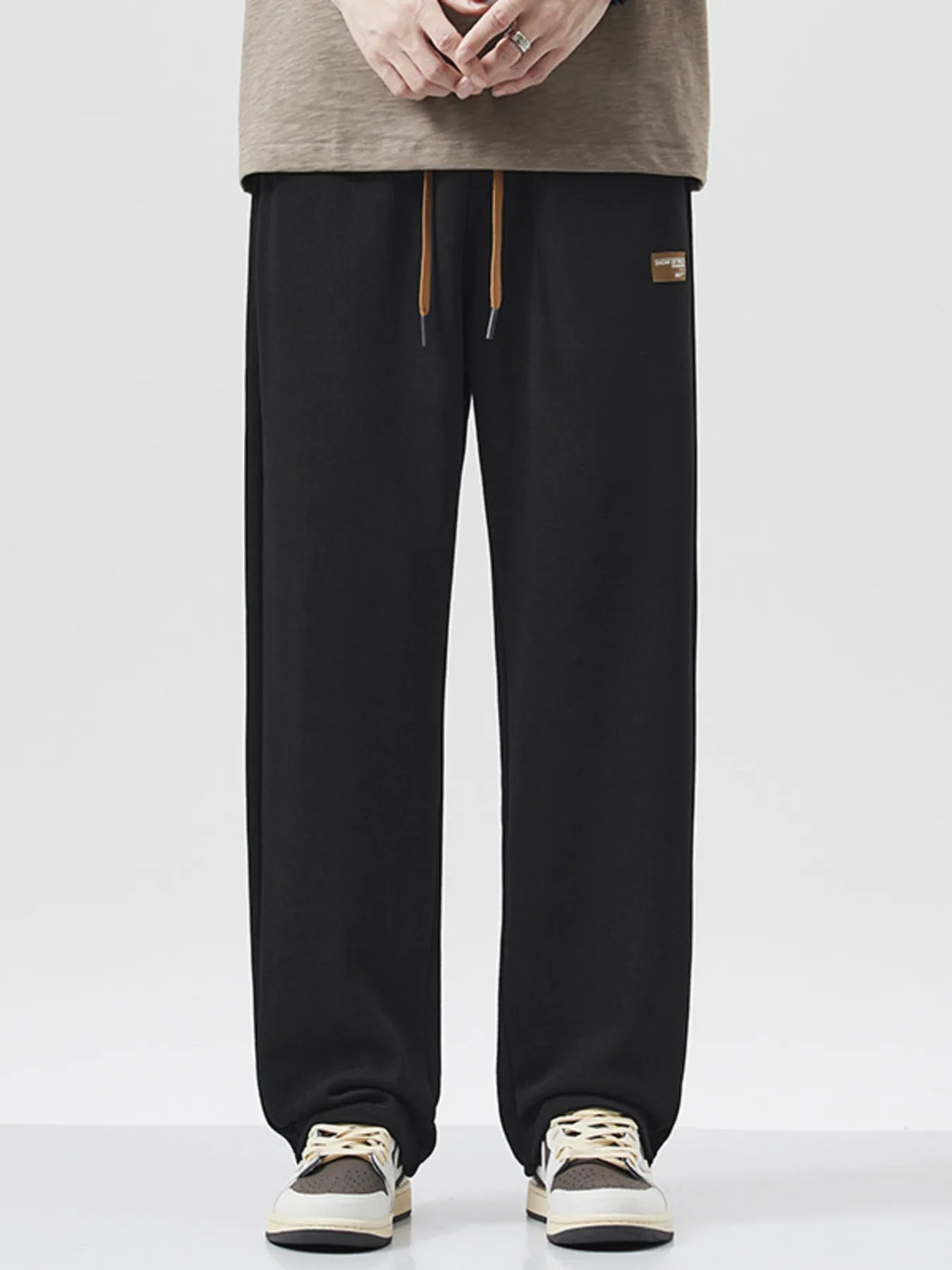 Drawstring Wide Leg Pants Plus Size in Relaxed in Black for Men