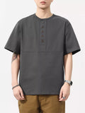 Plus Size Button Detail Short Sleeve T-Shirt in Royal Blue for Men