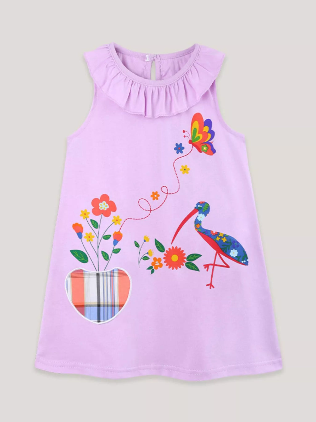 Ruffle Collar Floral a-Line Dress in Lavender for Girls