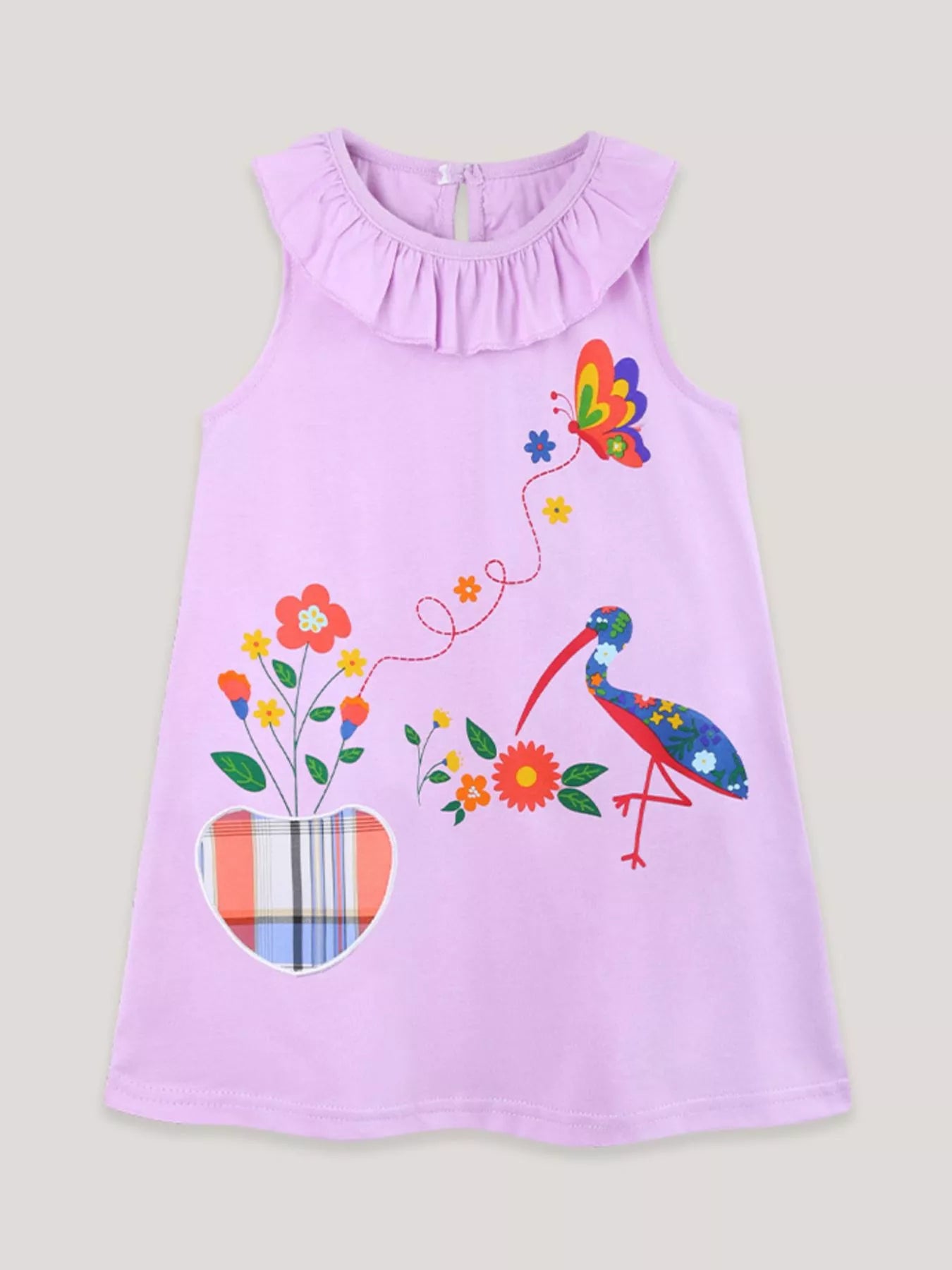 Ruffle Collar Floral a-Line Dress in Lavender for Girls