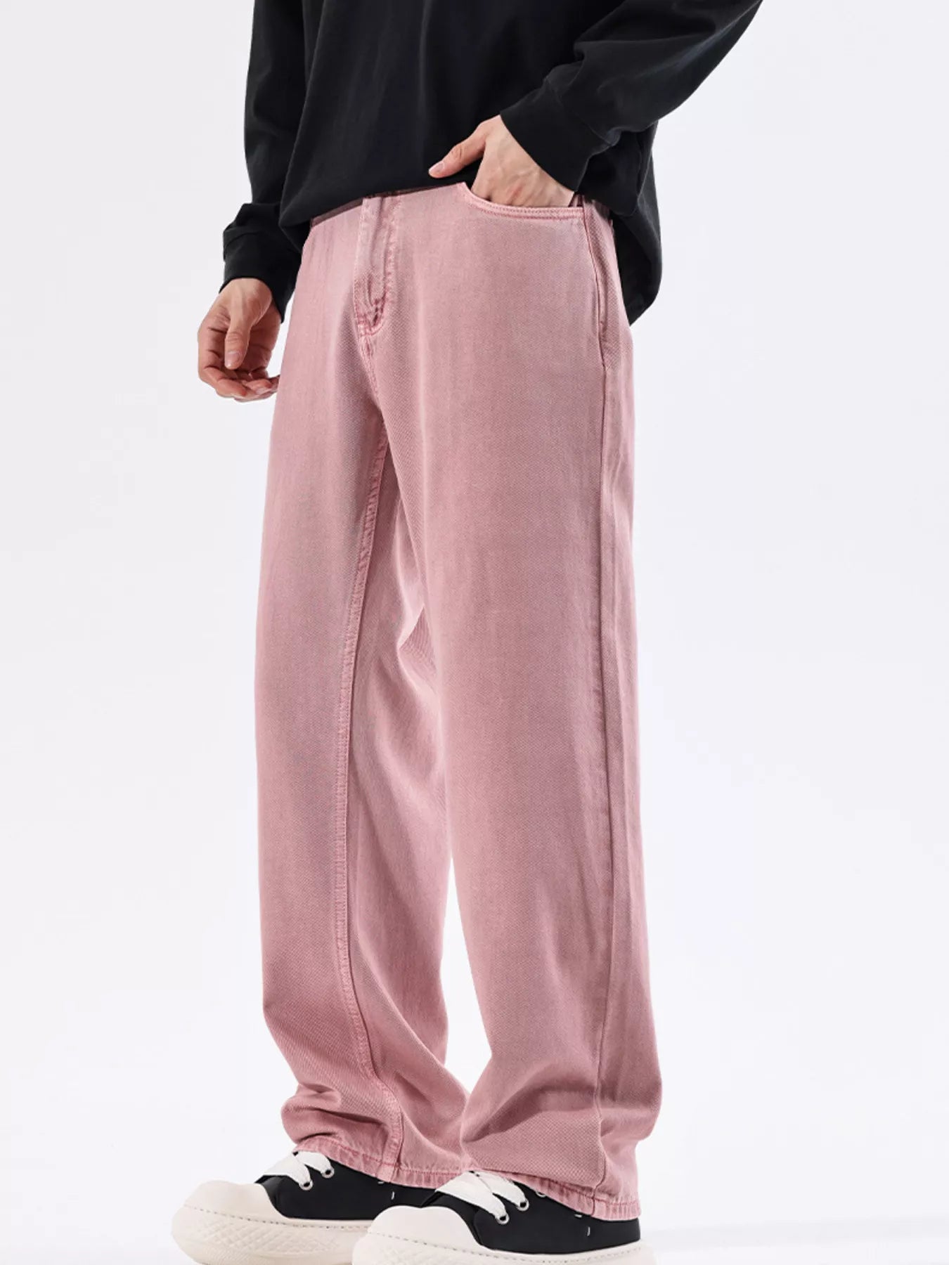 Vintage Wash Wide Leg Jeans in Khaki for Men
