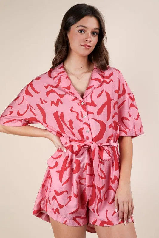 Oversized Printed Button Down Resort Romper for Women