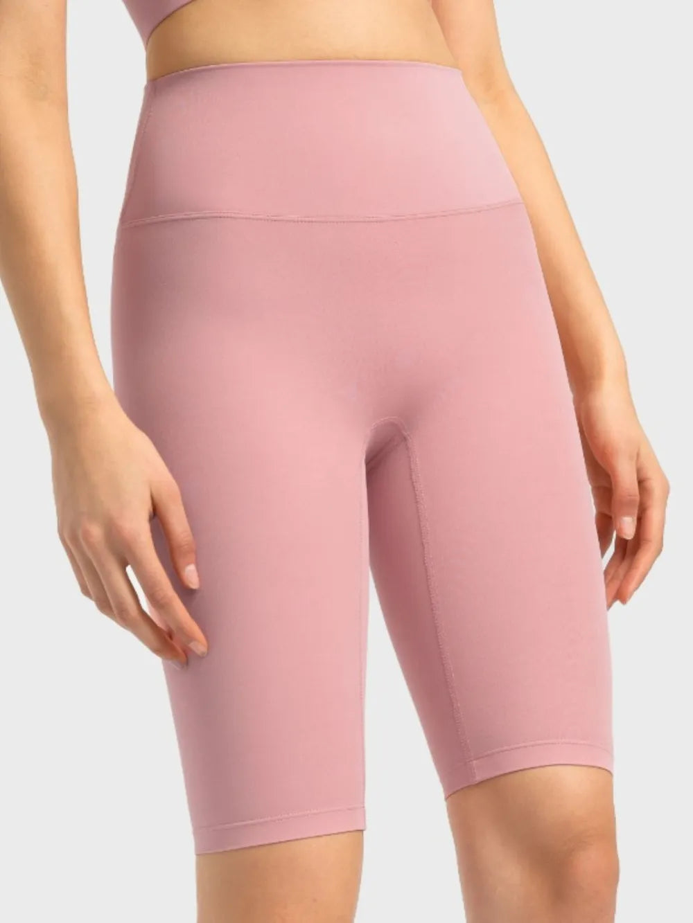 High Rise Wide Waistband Active Shorts in Dark Gray in Dusty Pink for Women