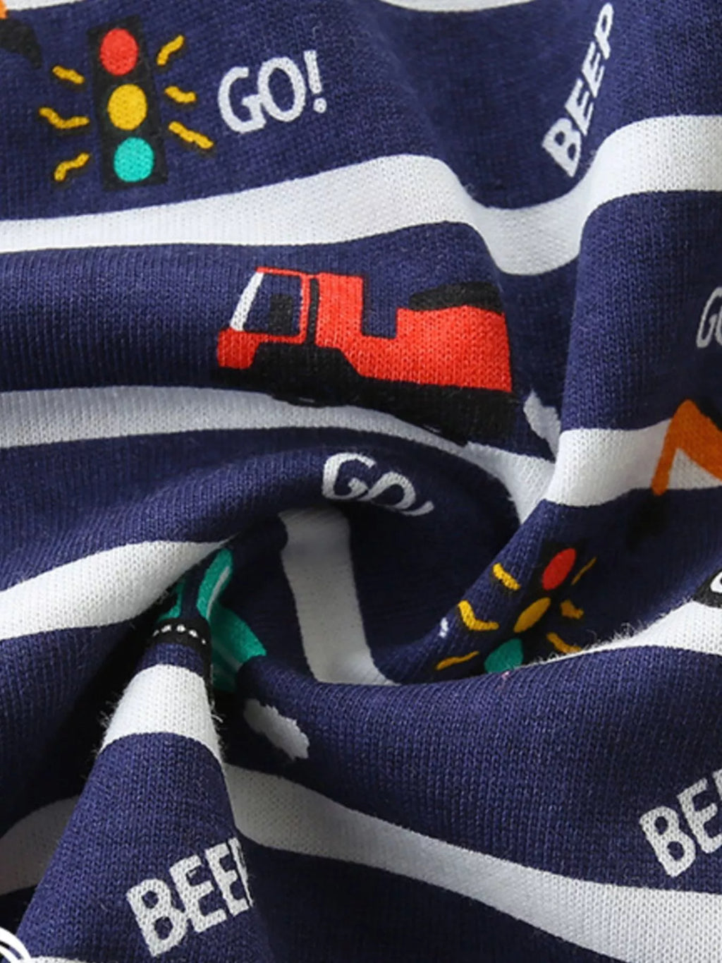 Vehicle Print Striped Tee & Shorts Set in Dark Navy for Boys