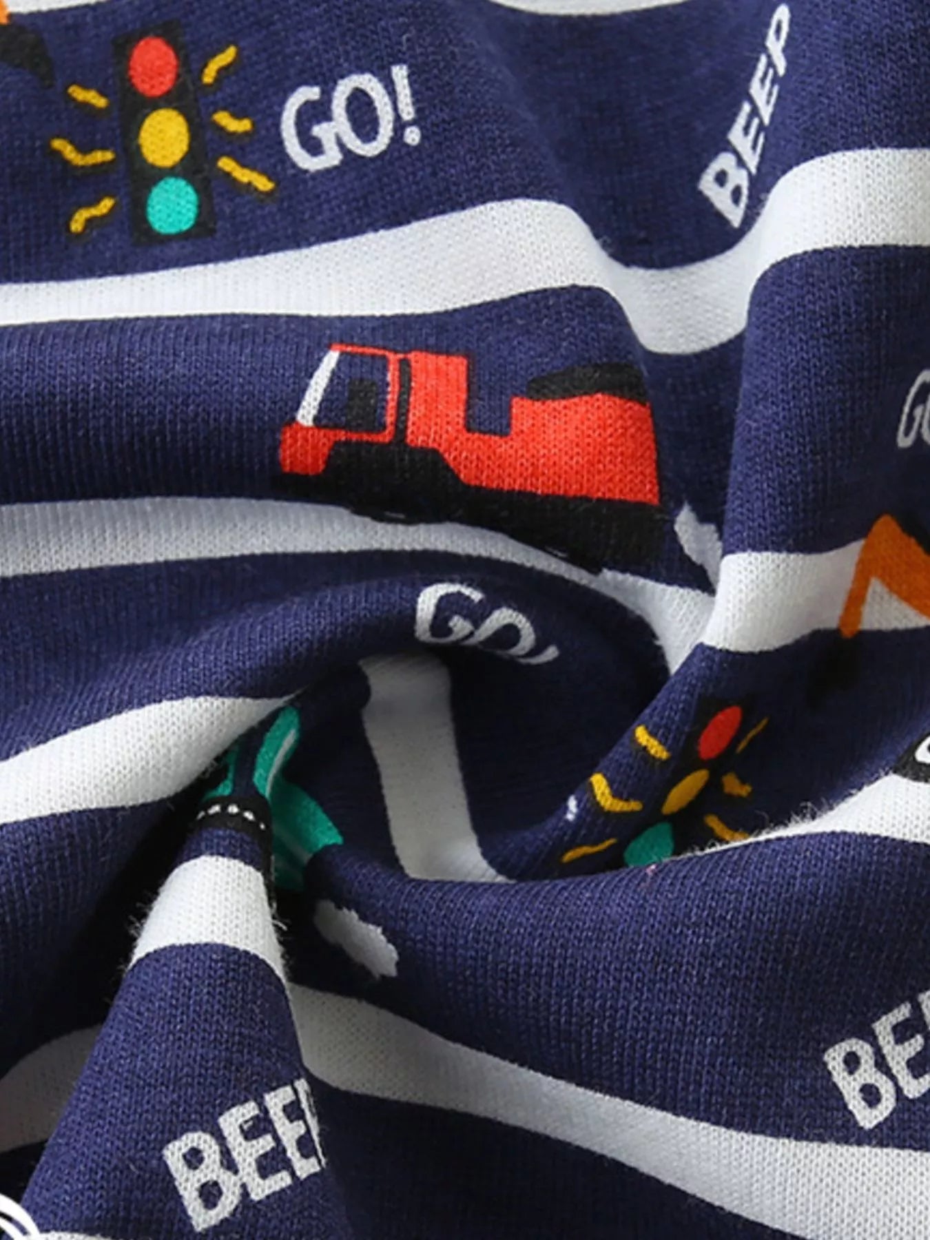 Vehicle Print Striped Tee & Shorts Set in Dark Navy for Boys