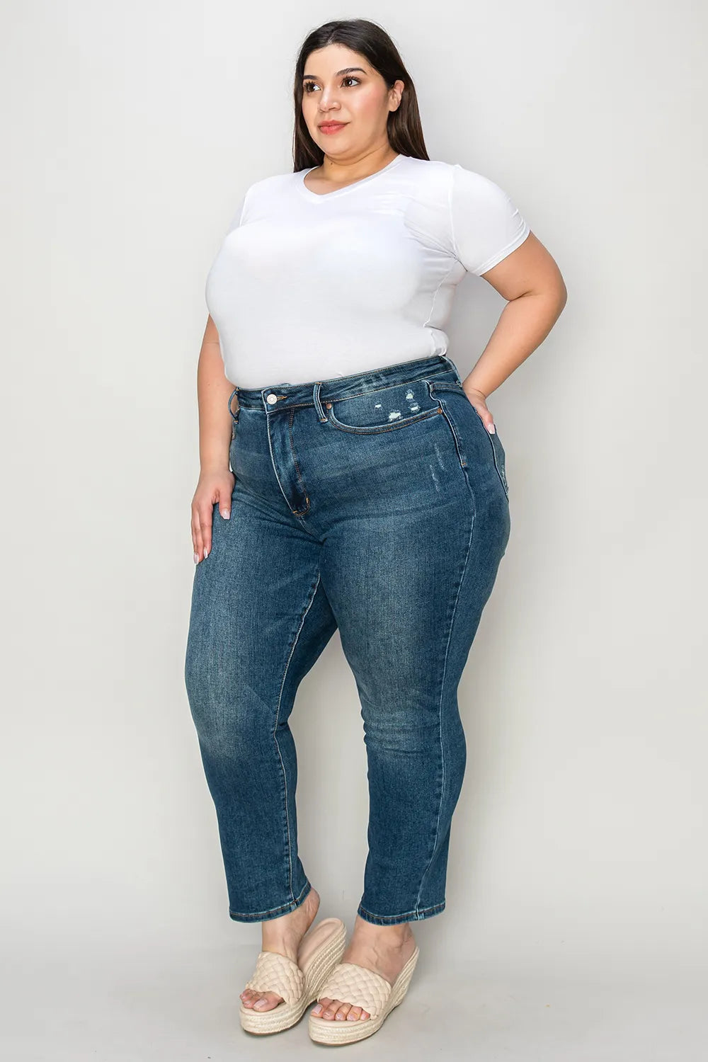 Plus Size Tummy Control High Waist Slim Jeans in Dark for Women