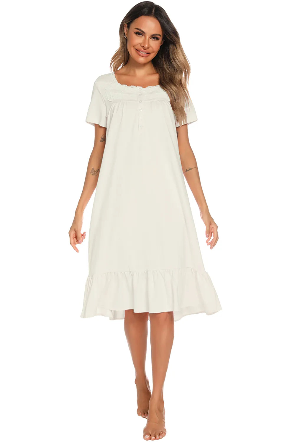Lace Detail Square Neck Lounge Dress for Women
