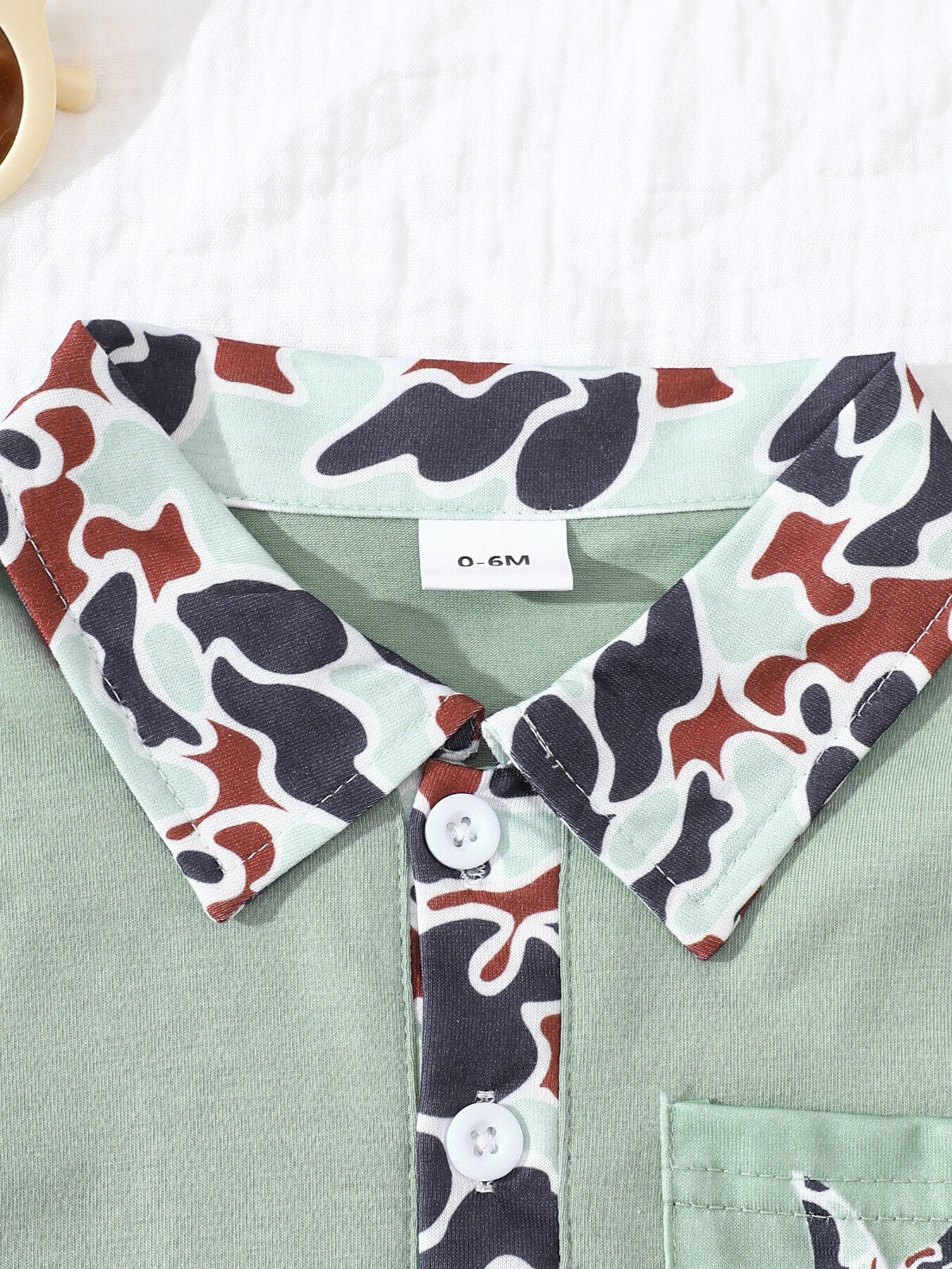 Button Detail Polo Shirt & Shorts Set in Sage for Boys