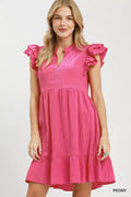 Ruffle Sleeve Babydoll Dress in Peony for Women