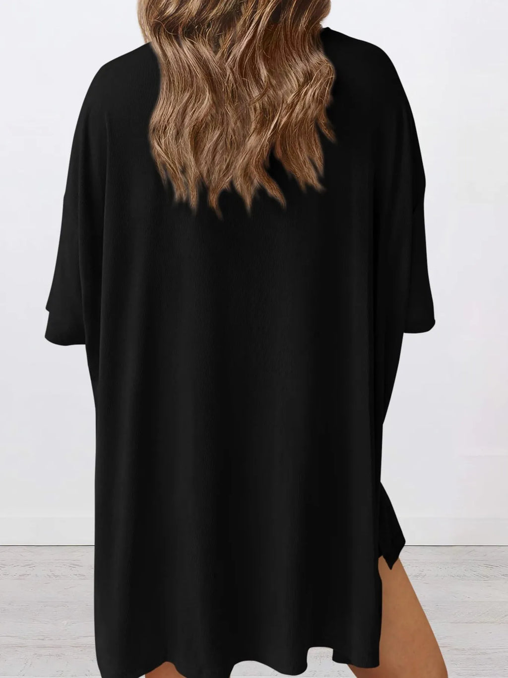 Oversized Slit Round Neck Top and Shorts Lounge Set Plus Size in Burgundy for Women
