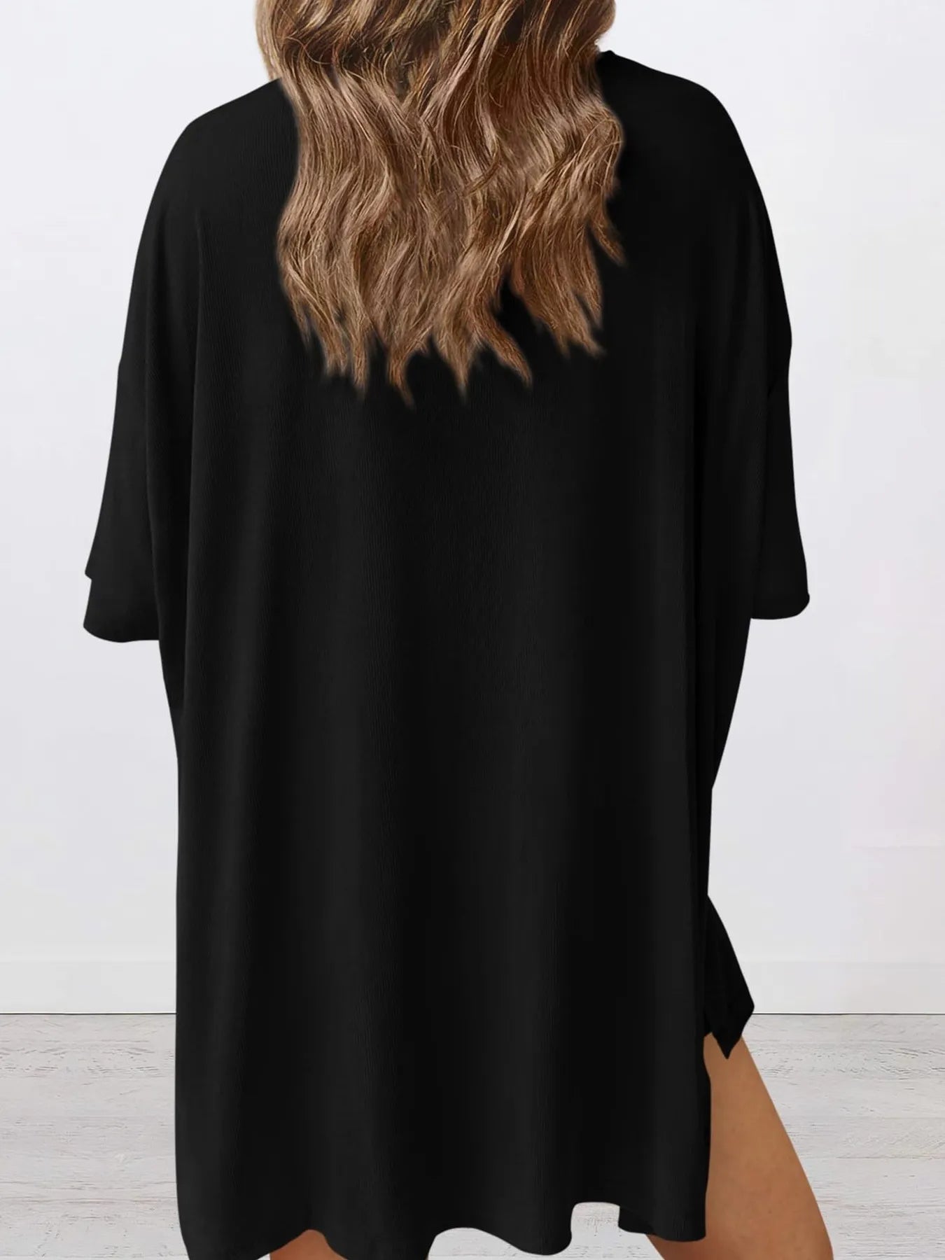 Oversized Slit Round Neck Top and Shorts Lounge Set Plus Size in Burgundy for Women