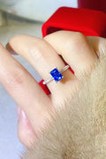 1 Carat Moissanite 925 Sterling Silver Rectangle Ring in Blue for Women