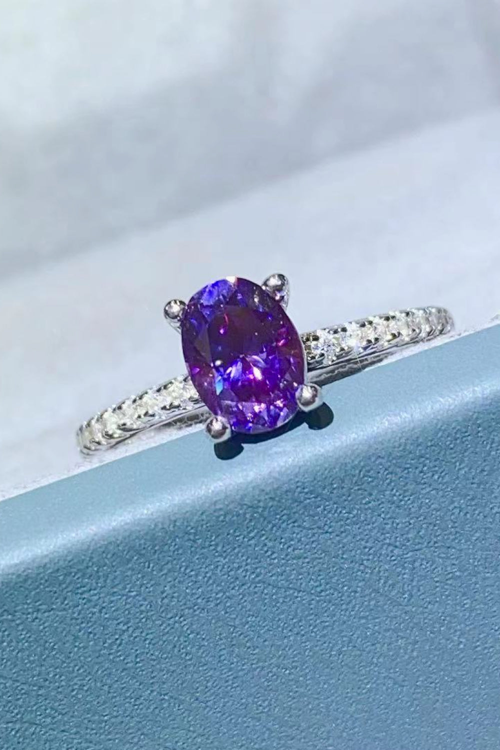 1 Carat Purple Moissanite 4-Prong Ring for Women