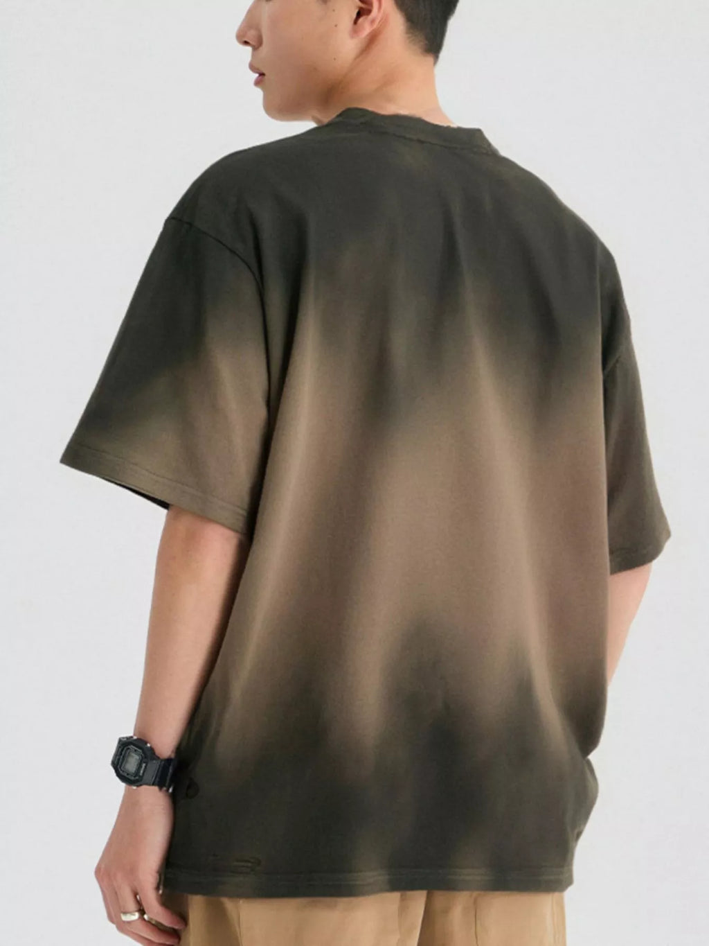 Gradient Round Neck Oversized T-Shirt in Coffee Brown for Men