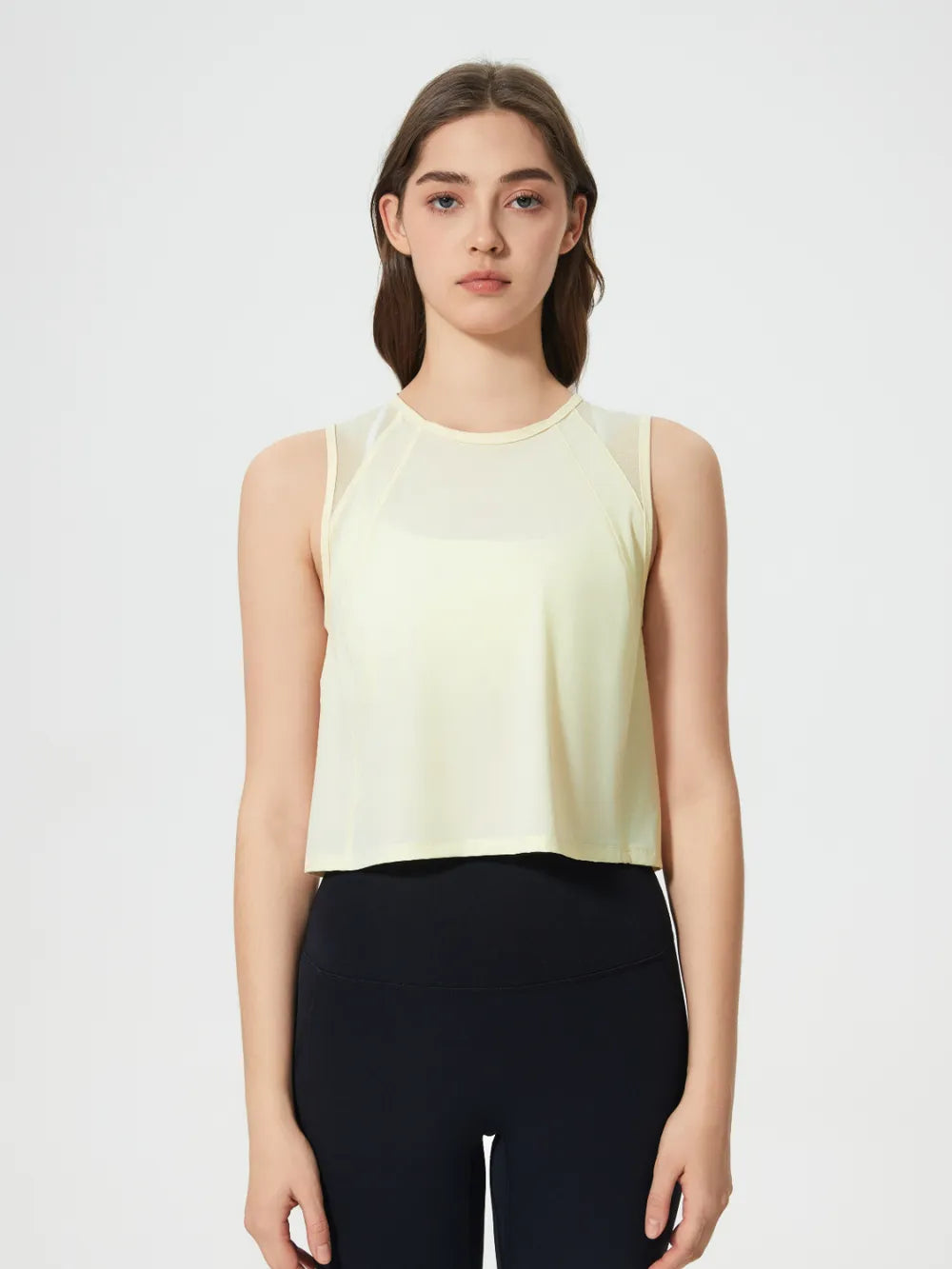 Round Neck Cropped Active Tank in Baby Blue for Women