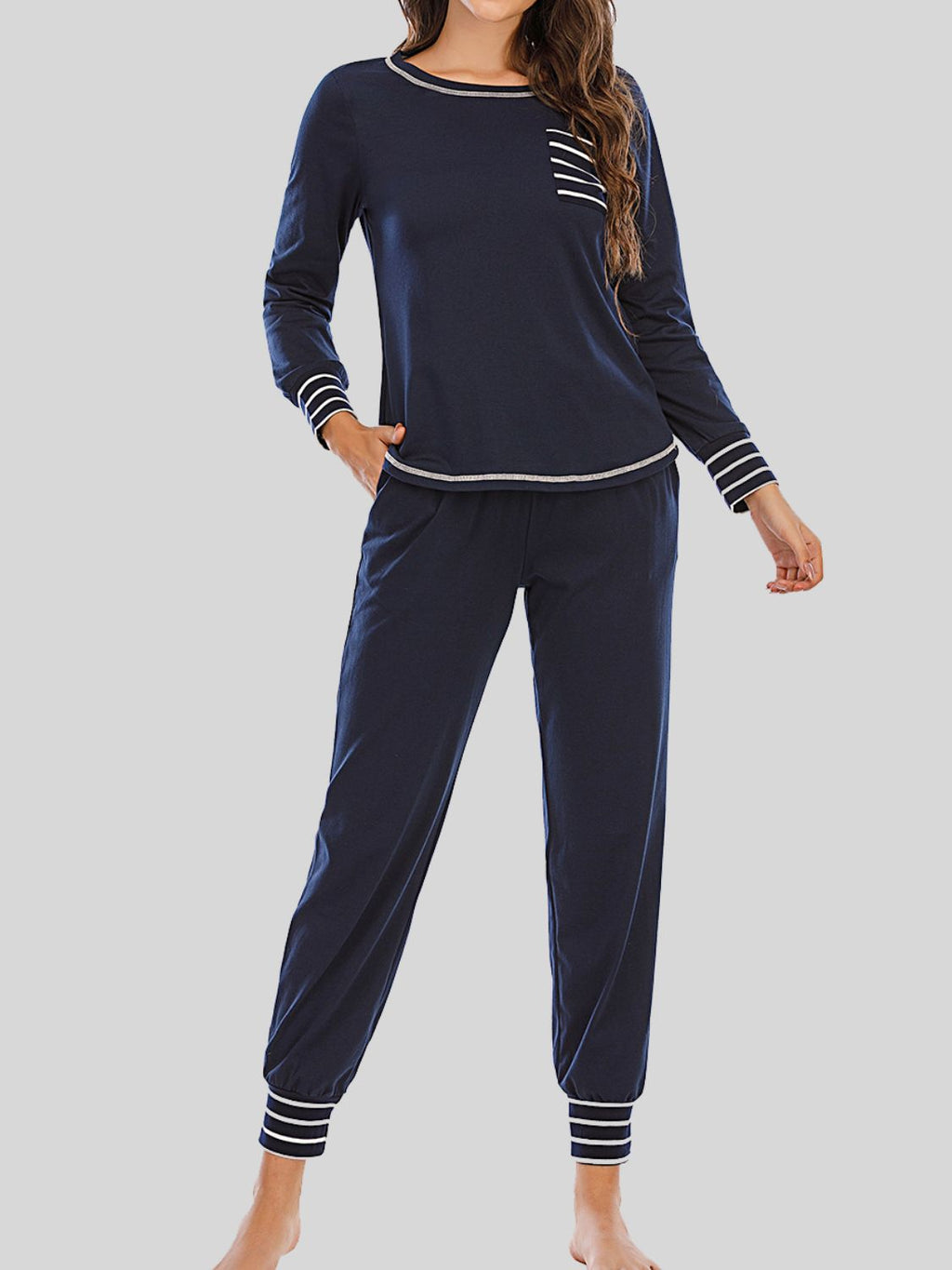 Round Neck Top and Pants Lounge Set in Charcoal for Women
