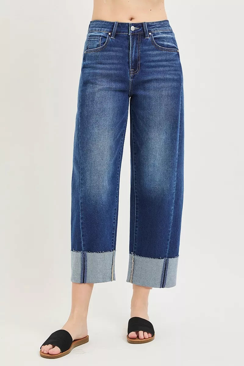 Slouchy Crop Barrel Cuffed Jeans Plus Size in Dark for Women