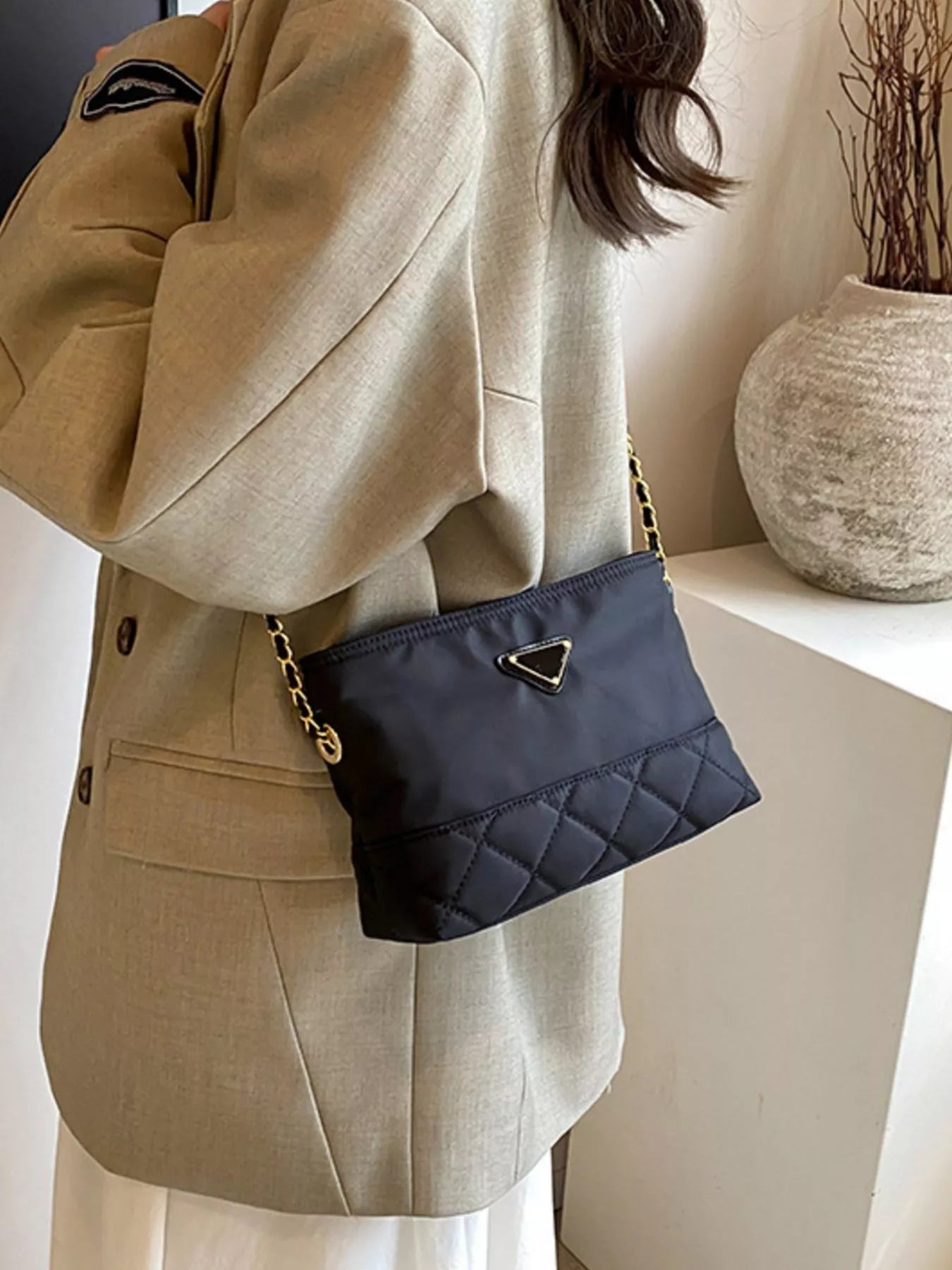 Quilted Crossbody Bag with Chain Strap for Women