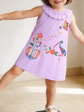 Ruffle Collar Floral a-Line Dress in Lavender for Girls