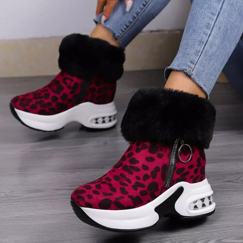 Fuzzy Side Zipper Platform Ankle Boots in Gray for Women