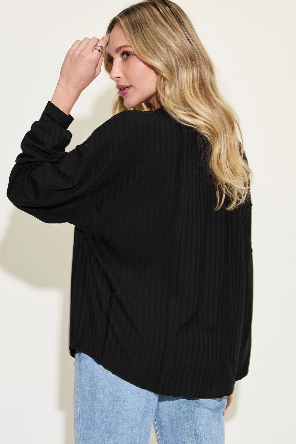 Plus Size Ribbed Round Neck Long Sleeve T-Shirt in Orange for Women