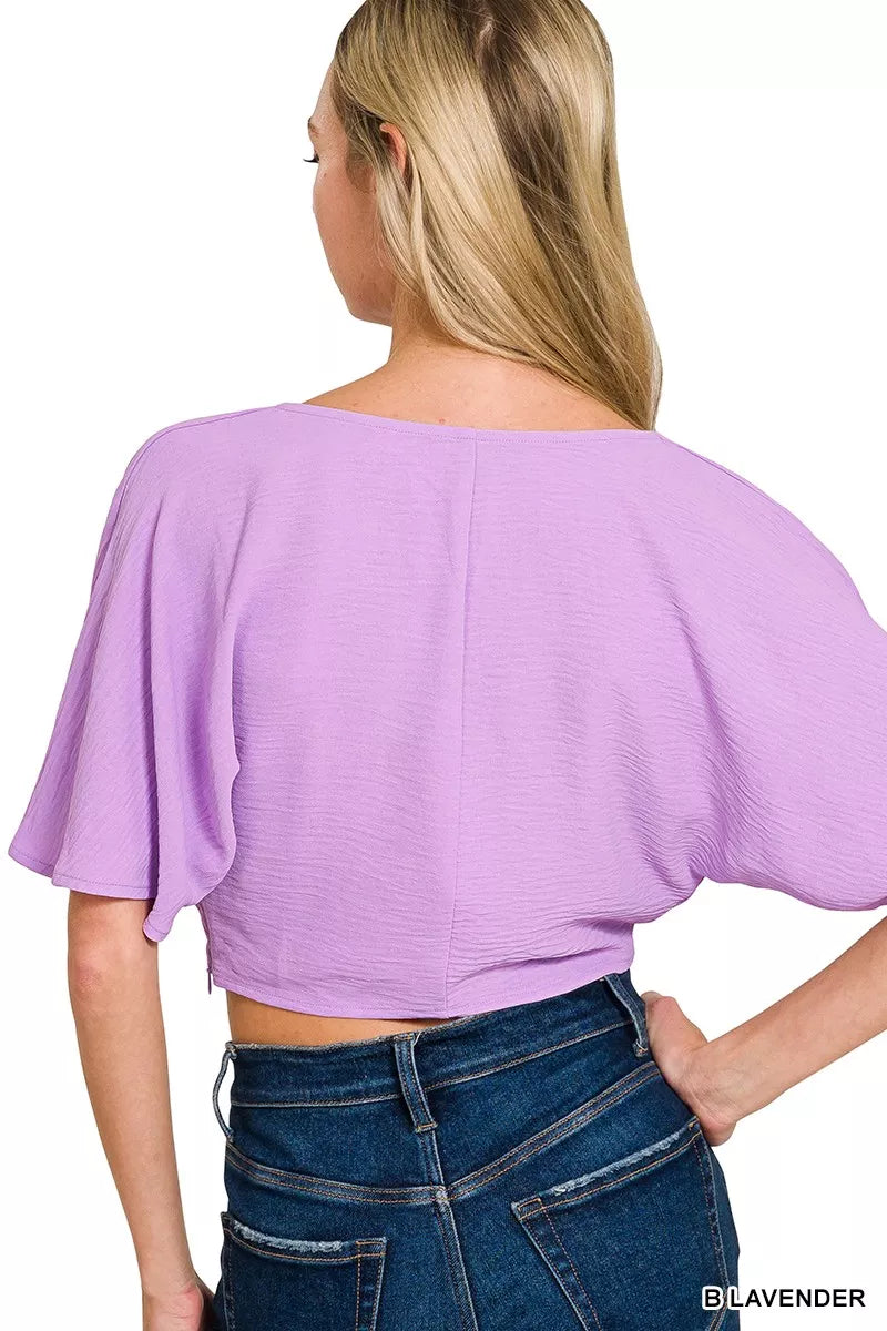 Woven Airflow Twisted Top & Wide Leg Pants Set for Women