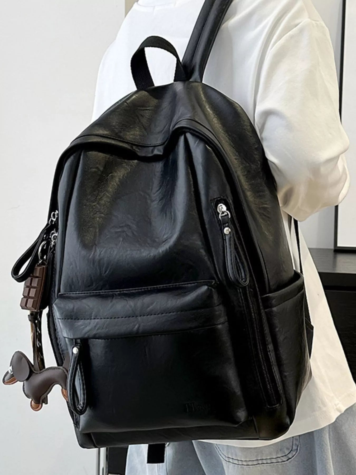 Leather Texture Backpack Bag for Women