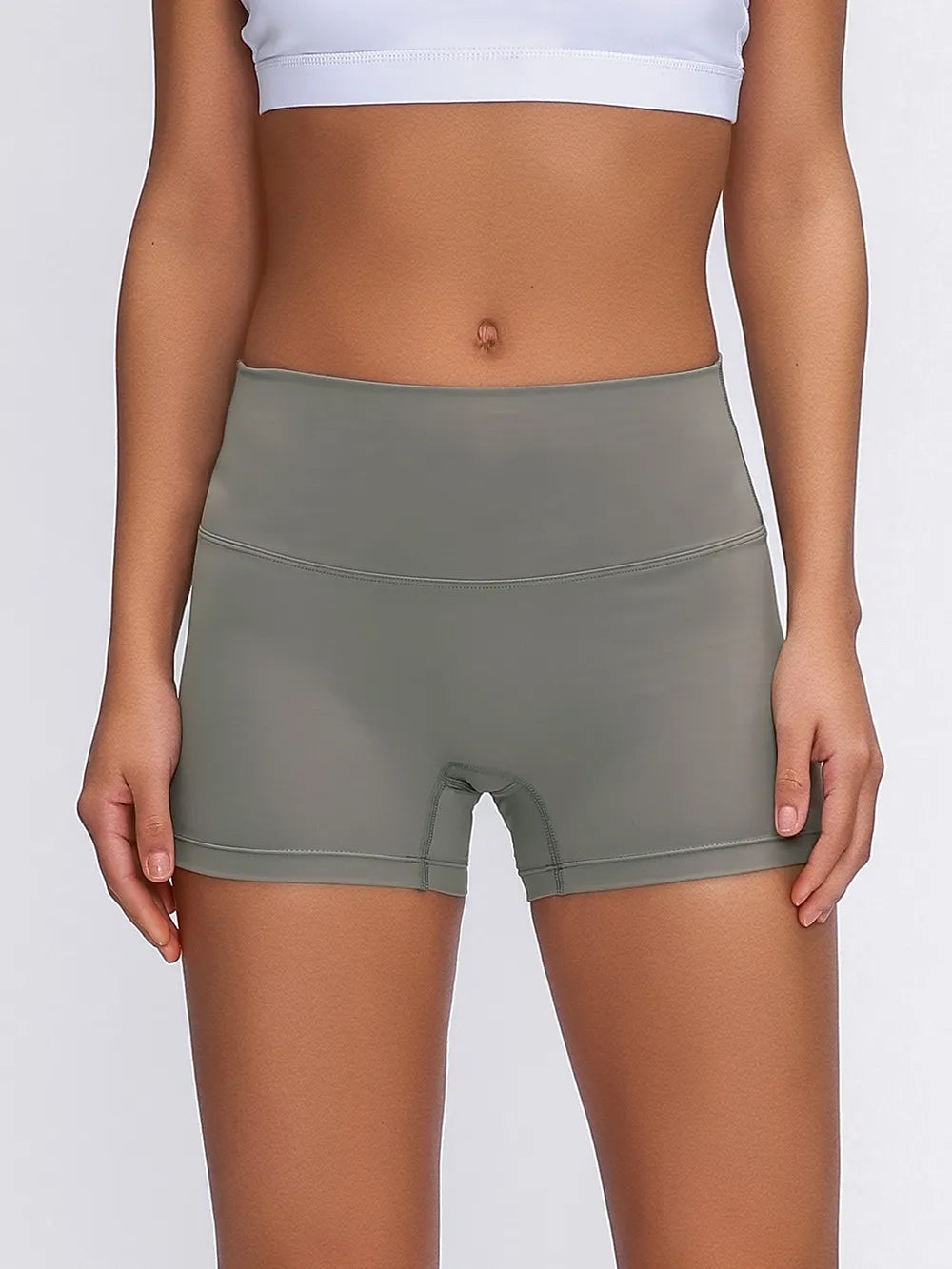 High Waist Active Shorts in Deep Dark Green in Peach Pink for Women