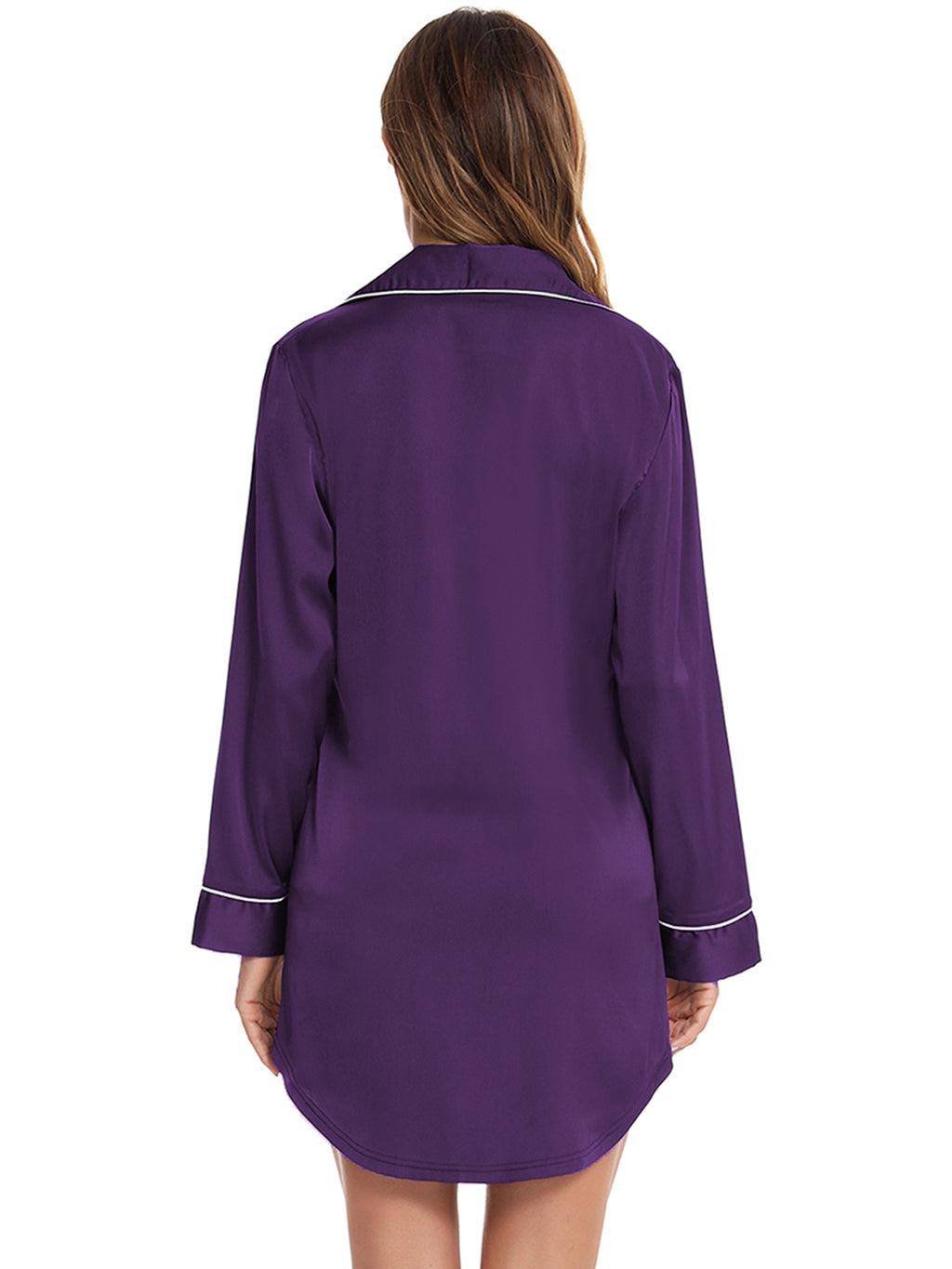 Button Up Lapel Collar Night Dress with Pocket in Peacock Blue for Women