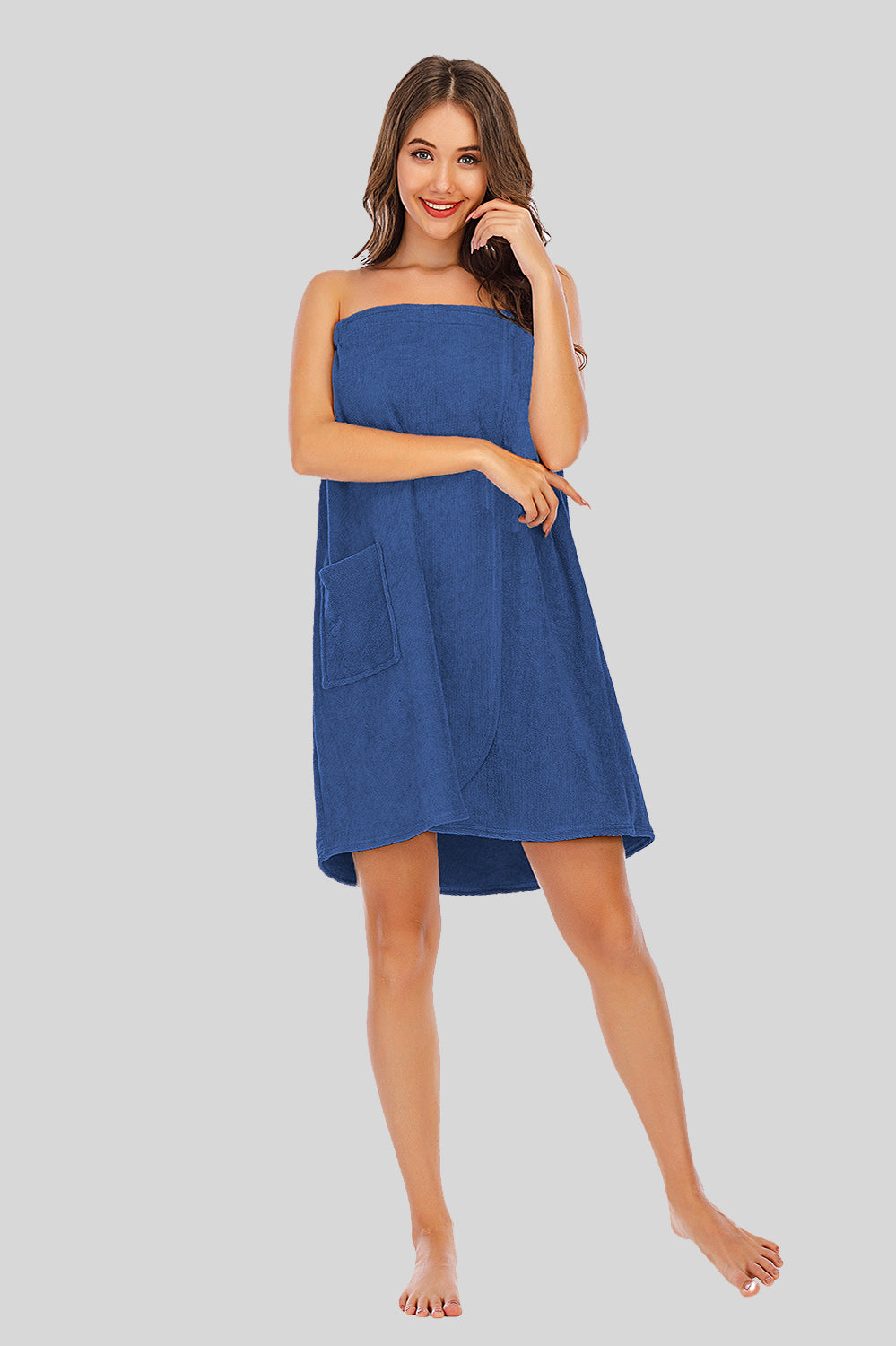 Strapless Robe with Pocket in White for Women