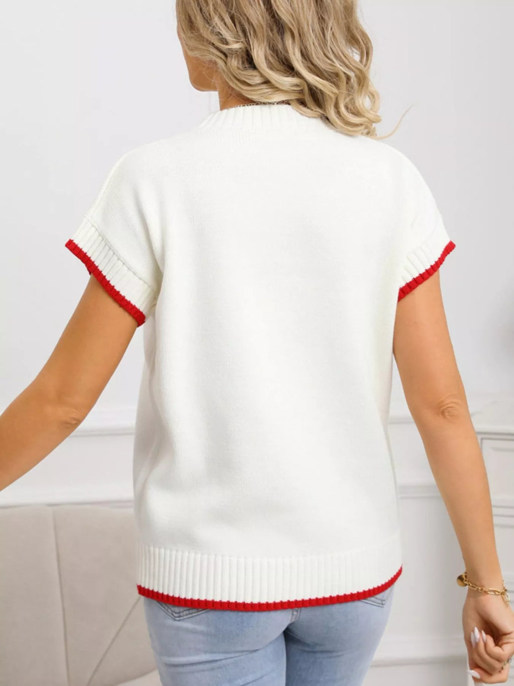 Valentines Day Heart Graphic Short Sleeve Sweater in Black for Women