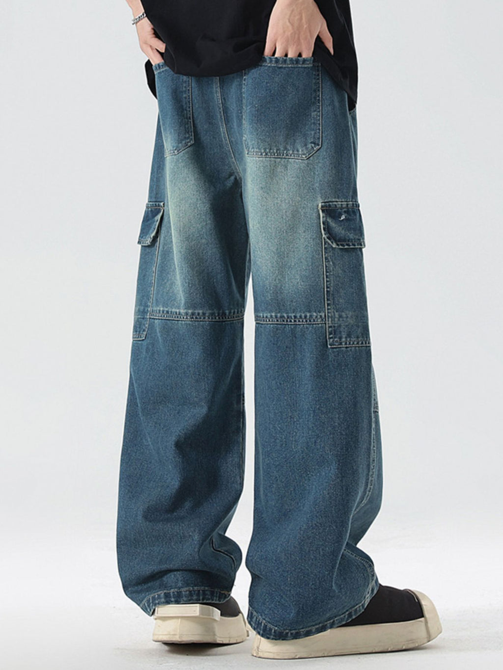 Vintage Wash Wide Leg Jeans Plus Size in Medium for Men
