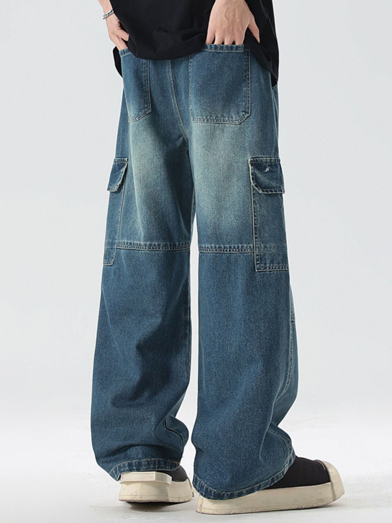 Vintage Wash Wide Leg Jeans Plus Size in Medium for Men