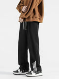 Plus Size Drawstring Wide Leg Sweatpants in Black for Men