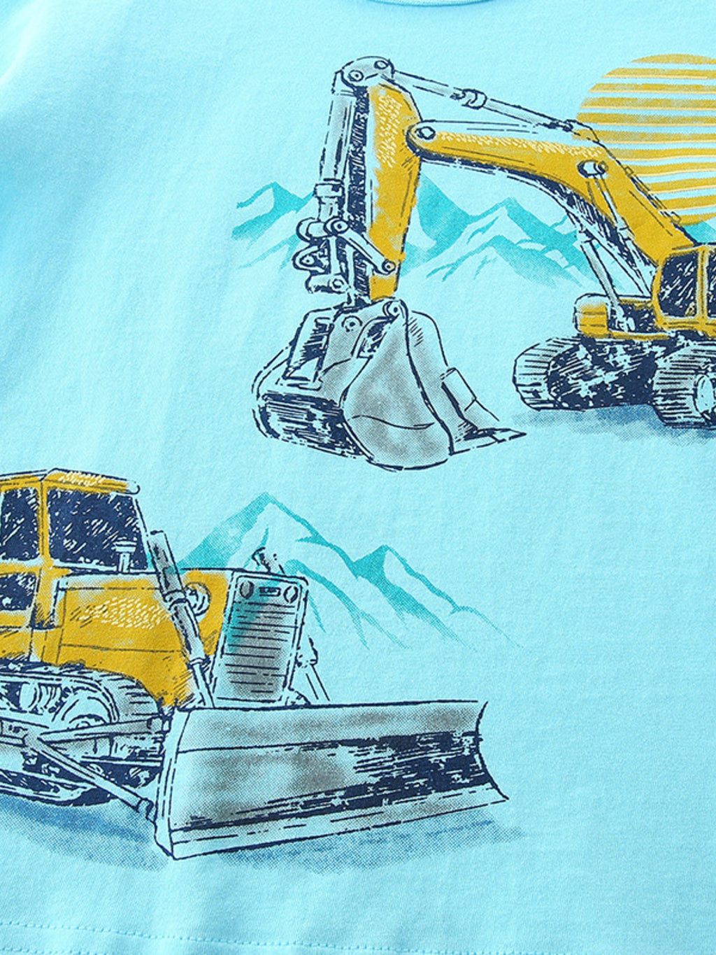 Excavator Print Short Sleeve T-Shirt in Pastel Blue for Boys