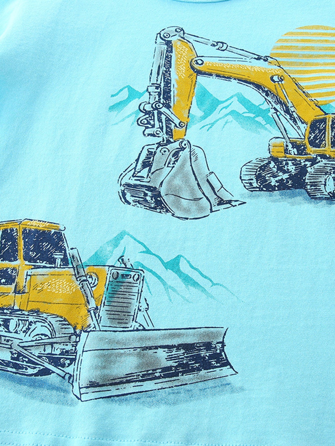 Excavator Print Short Sleeve T-Shirt in Pastel Blue for Boys