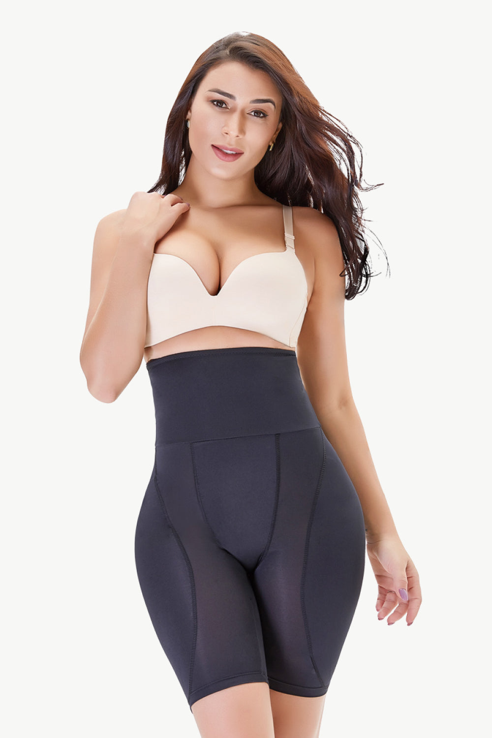 Plus Size High Waisted Pull-On Shaping Shorts in Apricot for Women