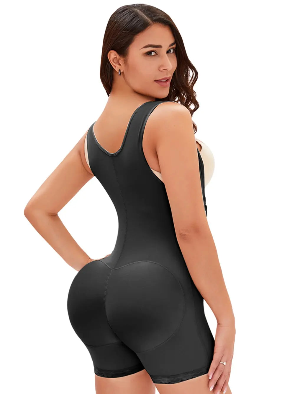 Plus Size Side Zip Up Wide Strap Shapewear in Black for Women