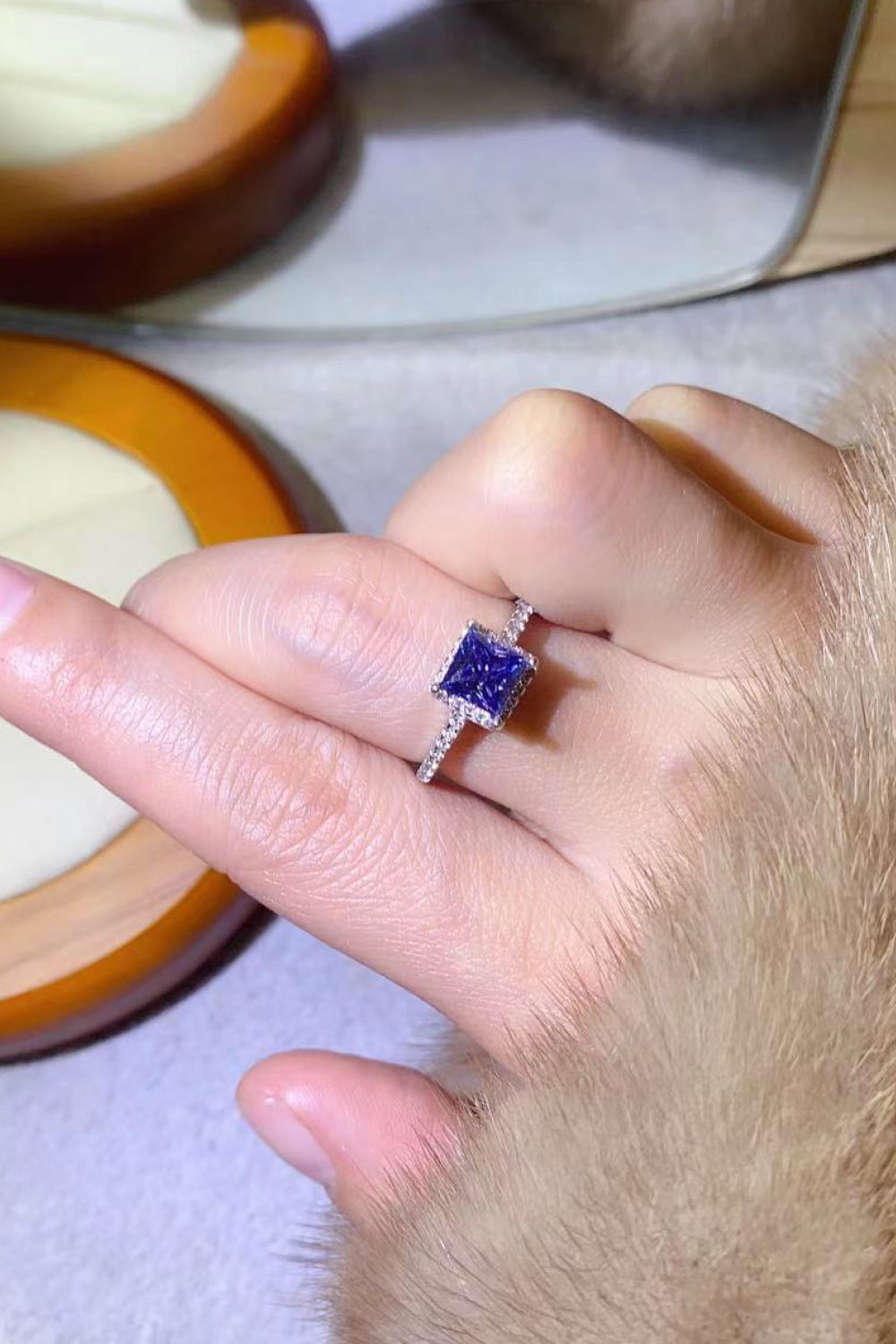 1 Carat Moissanite 925 Sterling Silver Square Ring in Blue for Women