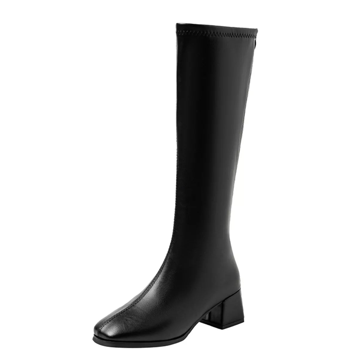Square Toe Block Heels Boots in Off-White for Women