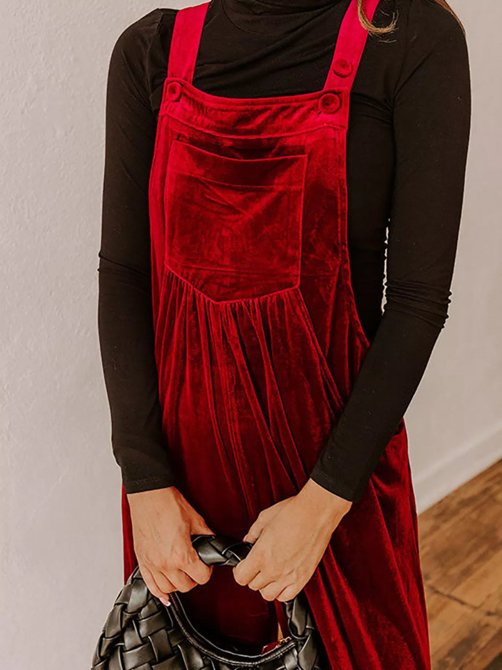 Velvet Wide Leg Overalls in Burgundy for Women