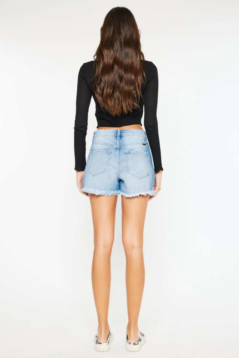 High Waist Frayed Denim Shorts for Women
