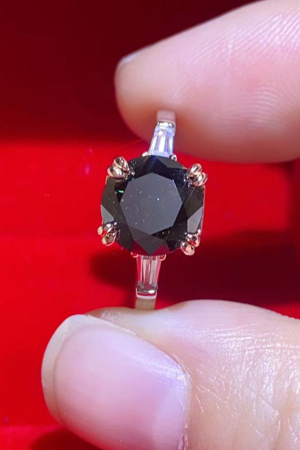 2 Carat Black Moissanite Platinum-Plated Ring for Women