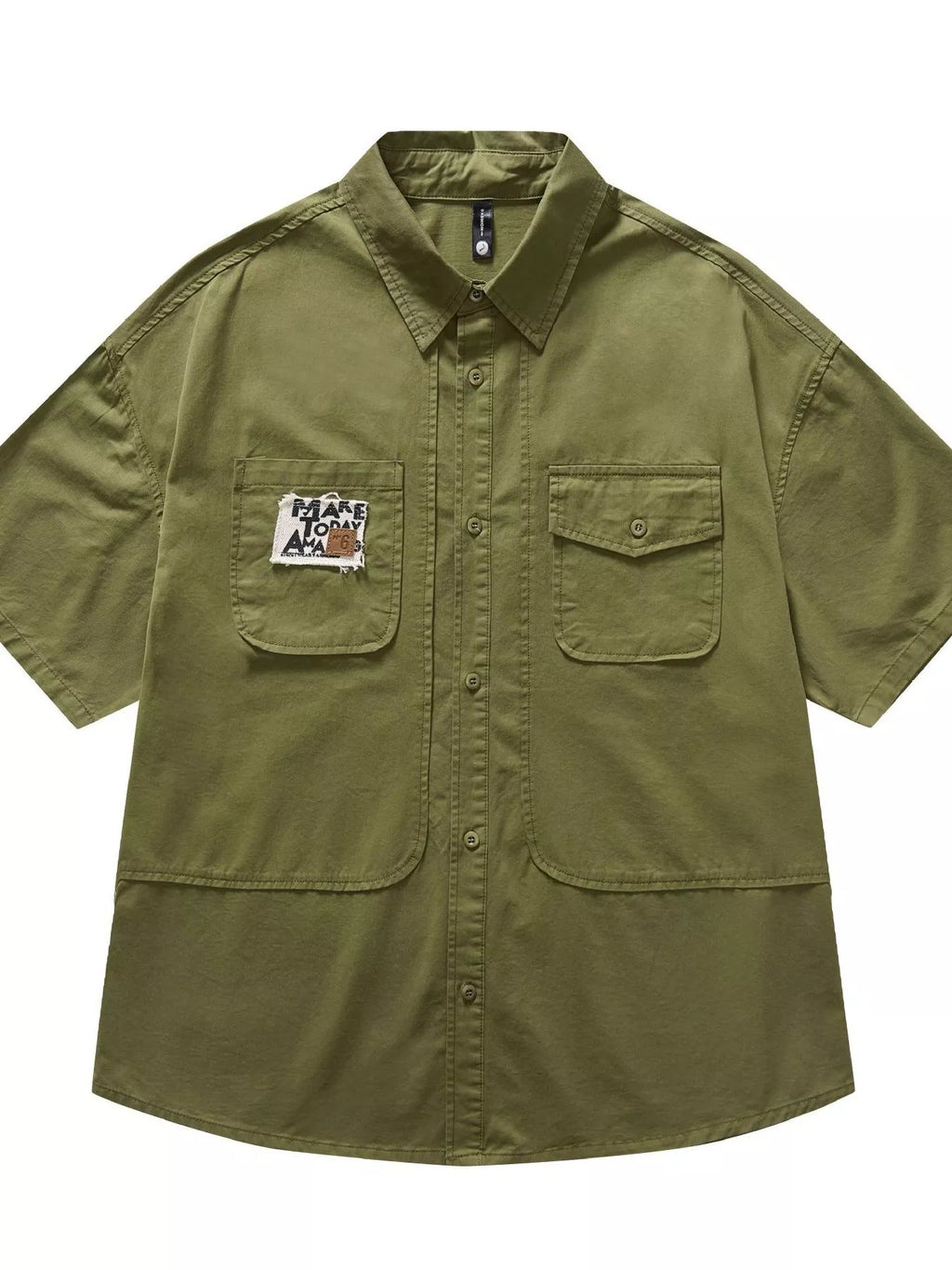 Button Up Short Sleeve Shirt Plus Size in Army Green for Men