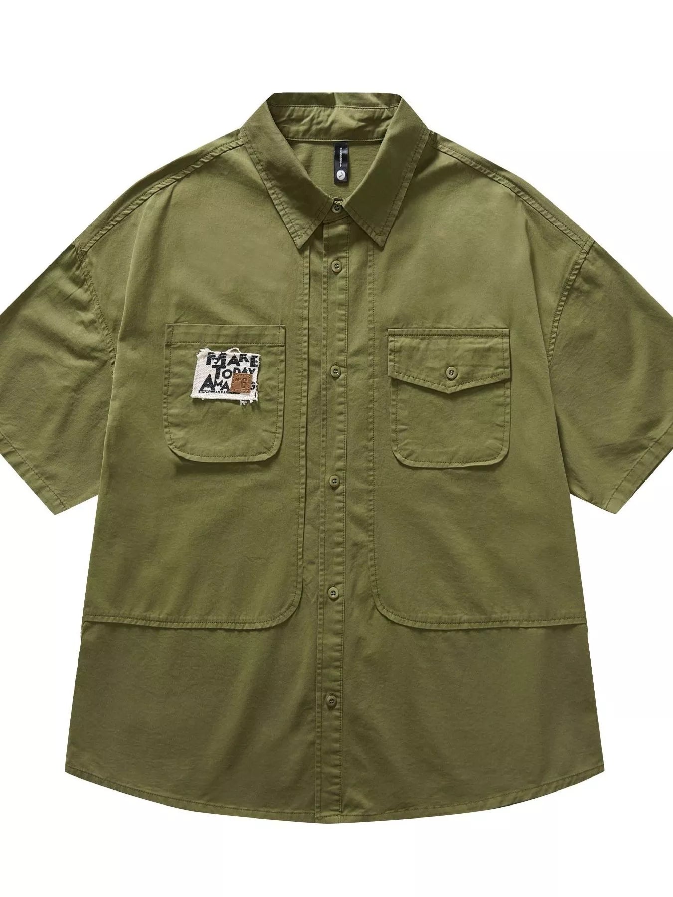 Button Up Short Sleeve Shirt Plus Size in Army Green for Men