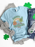 Happy St Patricks Day Round Neck T-Shirt in Light Blue for Women