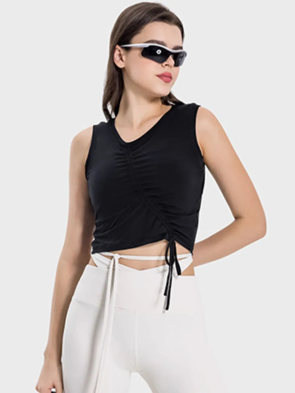 Drawstring Ruched Wide Strap Active Tank in Lavender for Women