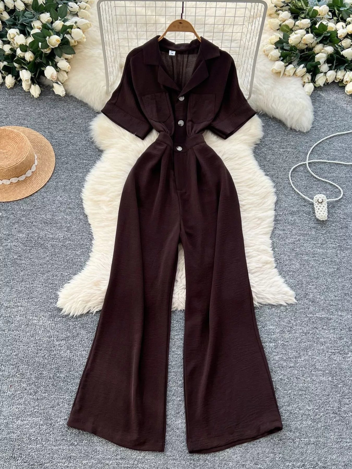Pink Tie Waist Wide Leg Jumpsuit for Women