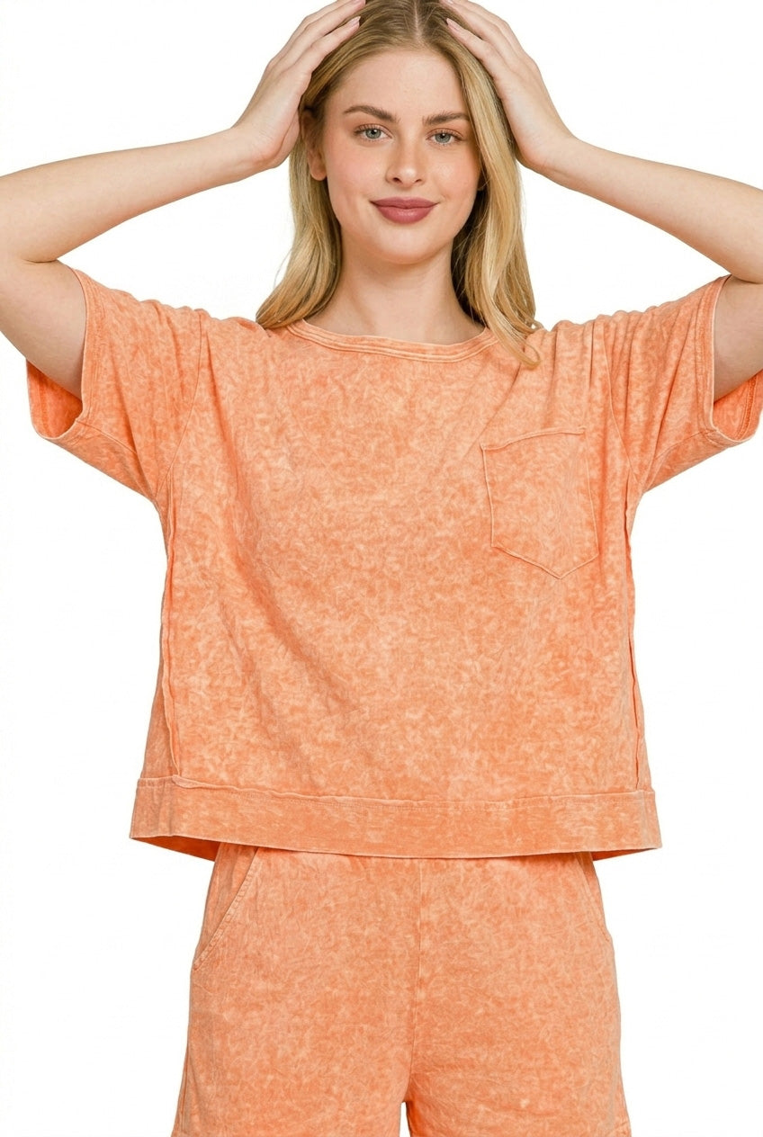 Halo Snow Washed Boxy Top & Shorts Set in Orange for Women