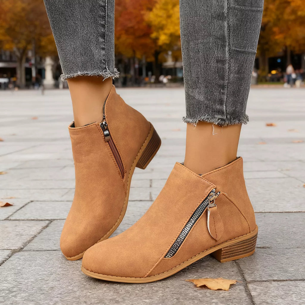 Size Zipper Block Heels Boots in White for Women